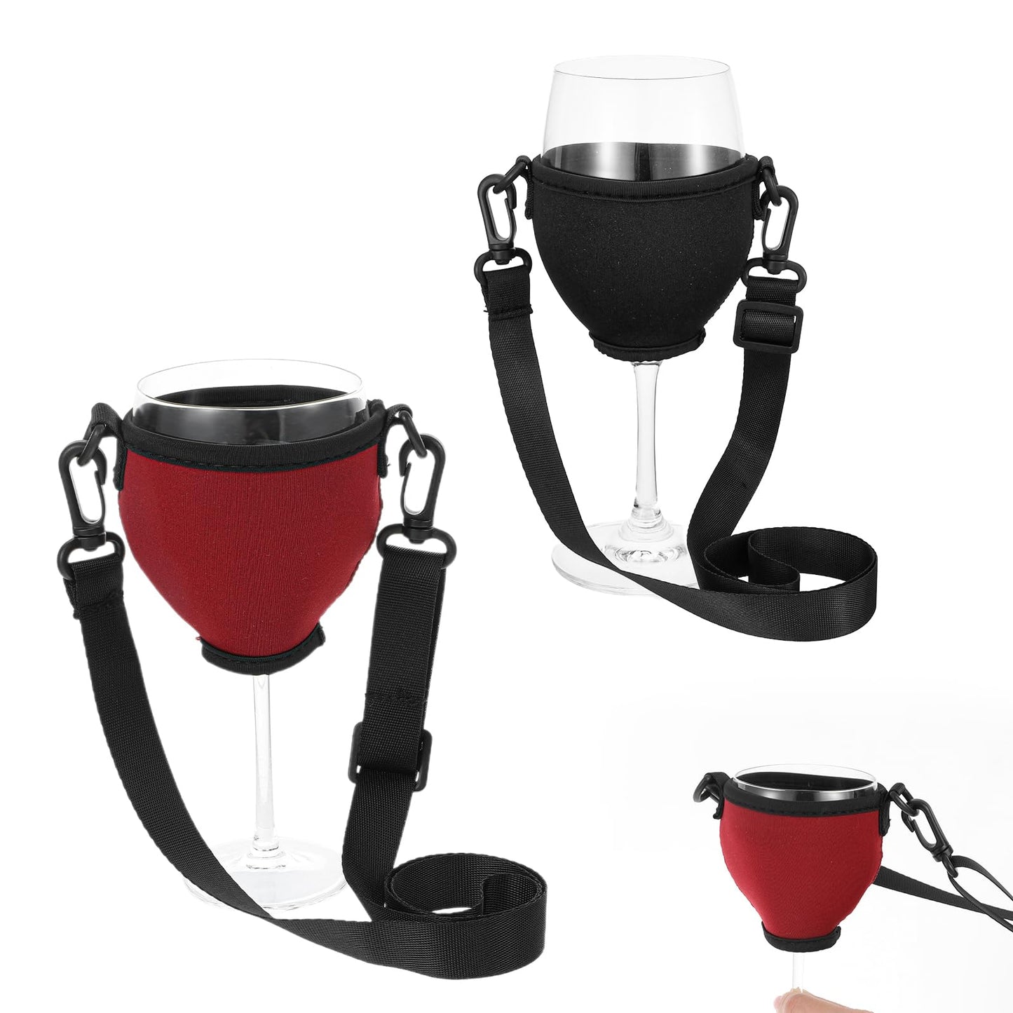 guduling Pack of 4 Wine Holders for Hanging, Portable Wine Glass Holders, Wine Glass Holder for Party, Wedding, Picnic, Festival, Christmas, Free Your Hands, Black and Red Wine