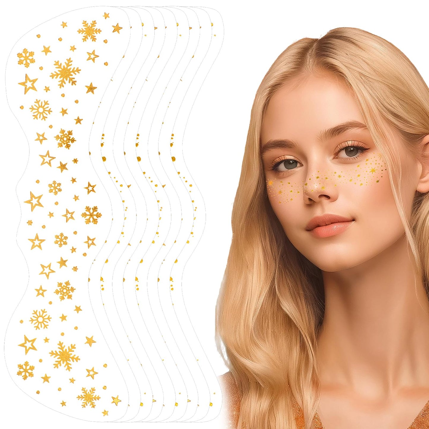 oruola Glitter Freckles Face Tattoo, 9 Sheets Gold Sparkle Freckles, Waterproof Gold Freckles Temporary Tattoos, Cute Glitter Face Stickers for Women Girls Party Festival