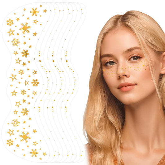 oruola Glitter Freckles Face Tattoo, 9 Sheets Gold Sparkle Freckles, Waterproof Gold Freckles Temporary Tattoos, Cute Glitter Face Stickers for Women Girls Party Festival