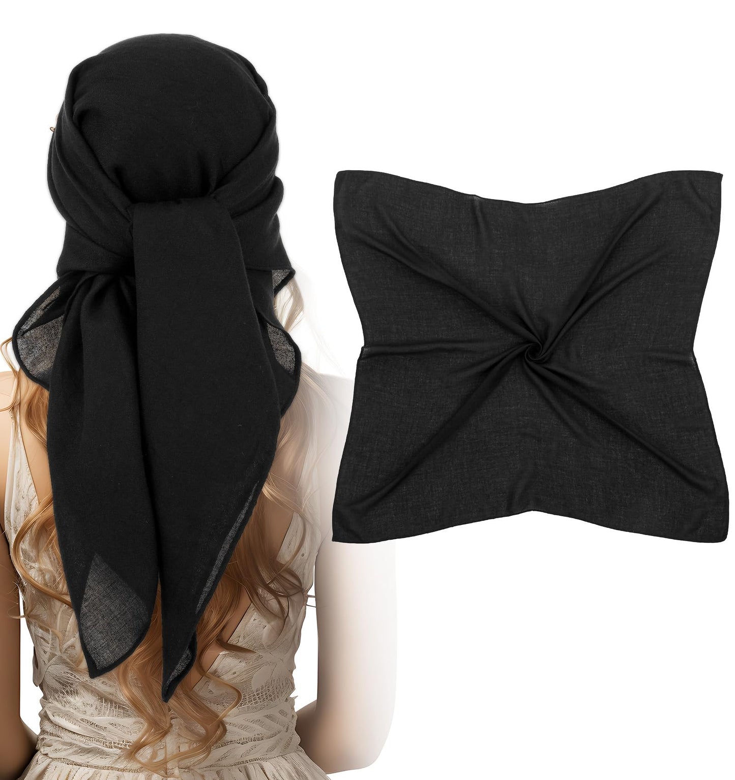 ValueBargain Black Satin Head Scarf, Lightweight Satin-Like Silk Scarf Suitable for Sleeping Hair Wrap and Elegant Daily Wear for Women