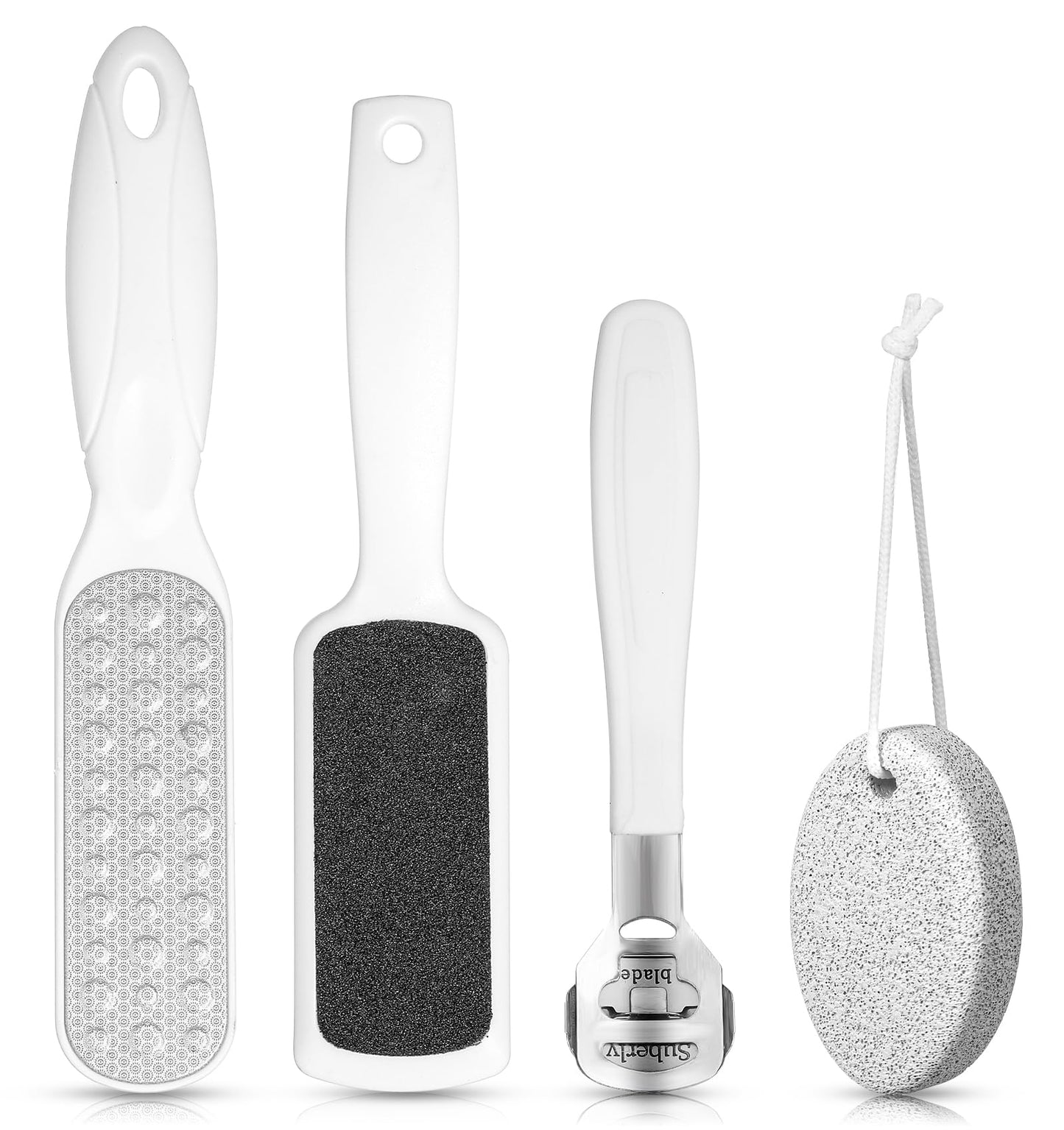 Foot Care Set, Pedicure Foot Scraper for Feet + Stainless Steel Foot Scraper + Natural Pumice Stone for Feet with Foot Rasp x 2 (Black + White) - Foot File for Removing Dead Skin
