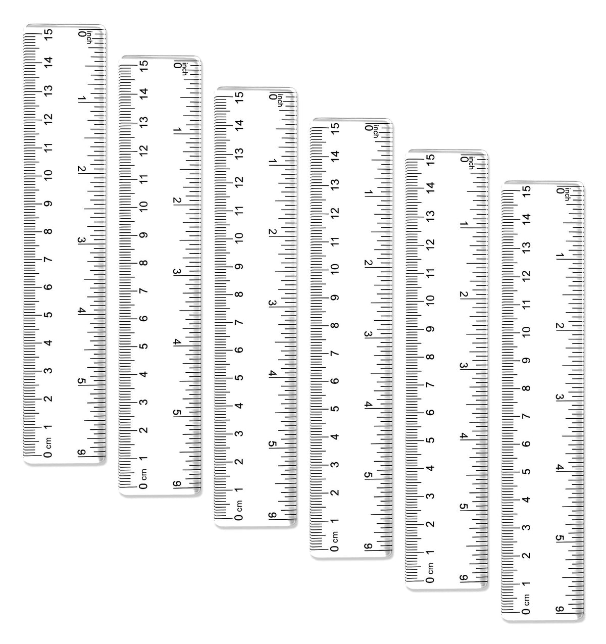 6 Pcs 15cm Ruler, Plastic Small Ruler with Cm & Inch Scales, Mini Rulers
