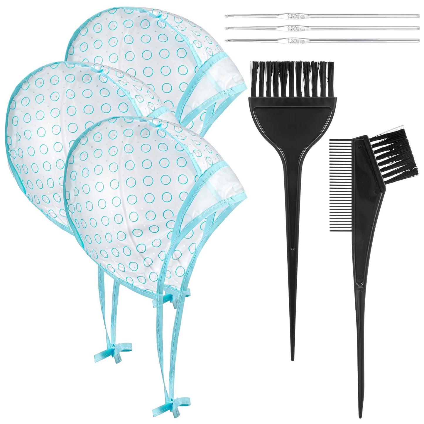 Classicseali Set of 8 DIY strands, hair colouring brush, hair colouring hood with holes, strand hood for crocheting for salon, home use, hairdressing accessories (blue, black)