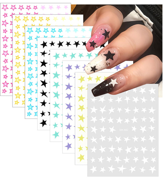 Star Nail Stickers, 560 Pcs Self-Adhesive Silver Gold Star Nail Stickers for Women Girls Nails Designs Manicure DIY (8 Sheets, 8 Colors)