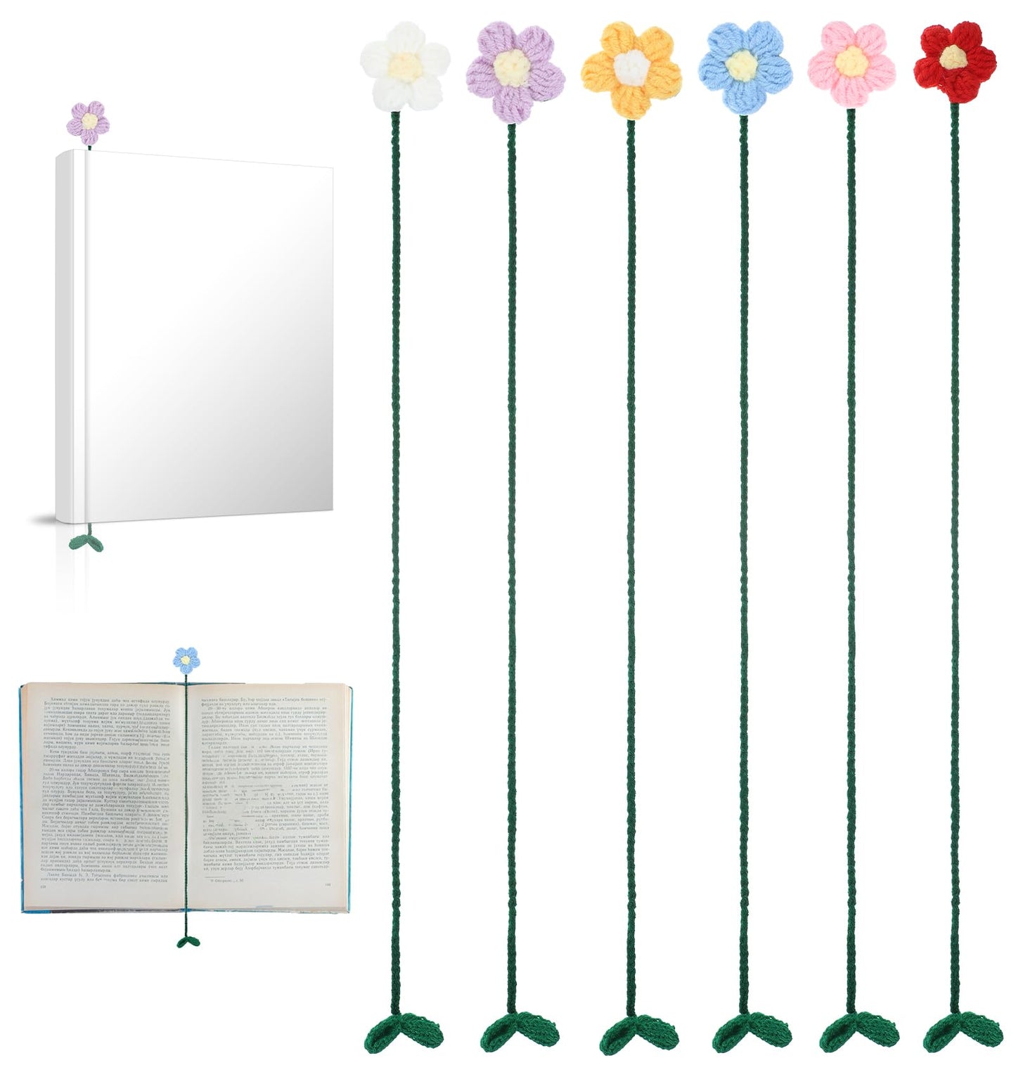Crochet Bookmark, 6 Pcs Cute Bookmarks with Flower Vine for Women Girls Book Lovers, Garden and Book-Loving (6 Colors, 45 cm)