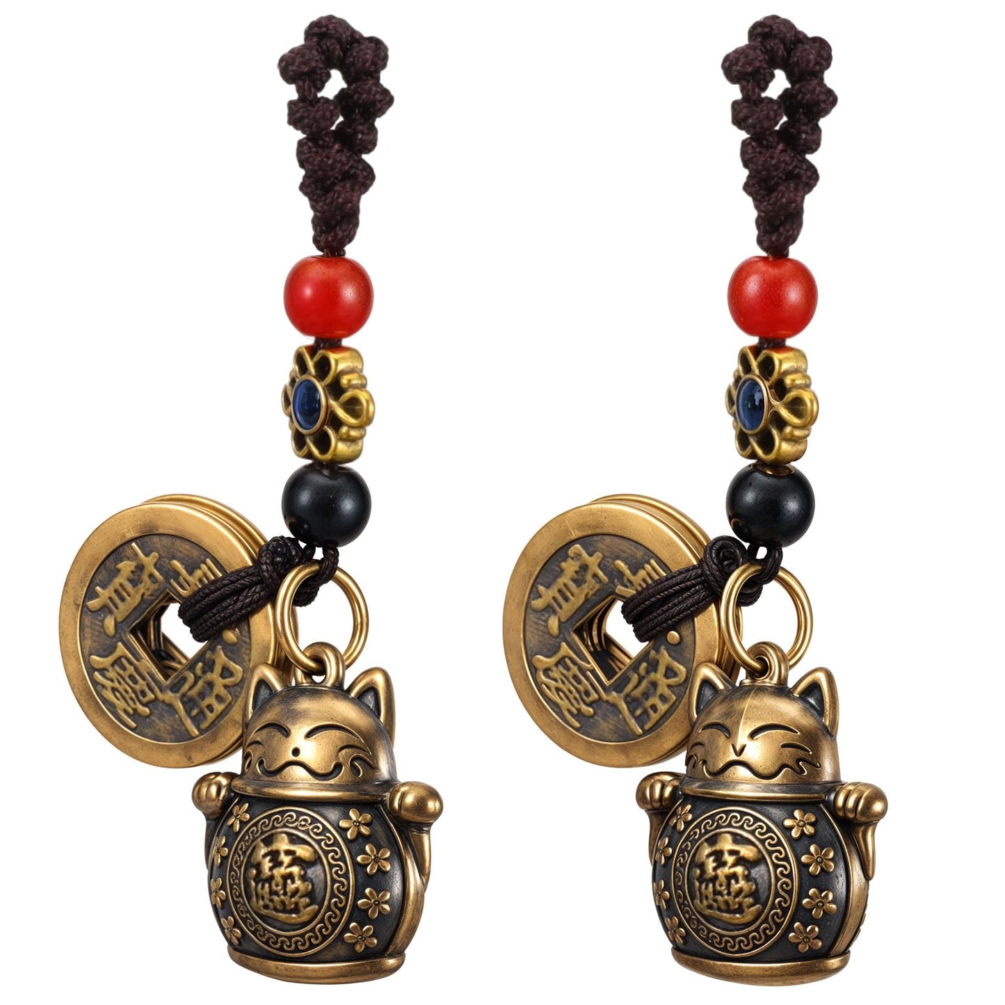 ValueBargain Cat Keyring, 2 Pcs Lucky Cat Keychain with Feng Shui Coins, Maneki Neko Lucky Cats Charm for Women, Girls, Kids