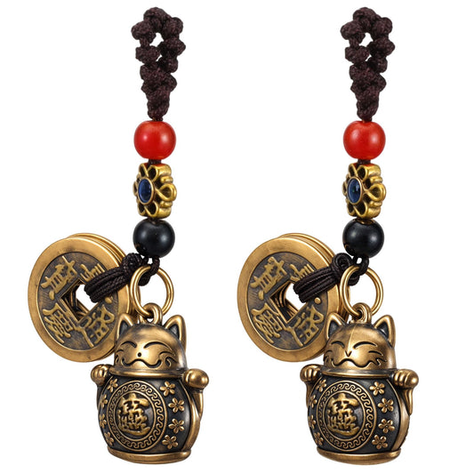 ValueBargain Cat Keyring, 2 Pcs Lucky Cat Keychain with Feng Shui Coins, Maneki Neko Lucky Cats Charm for Women, Girls, Kids
