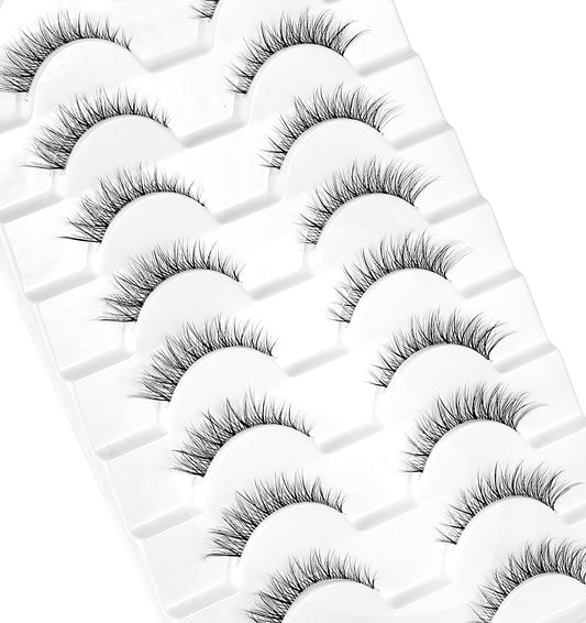 Short Eyelashes Wispy, 10 Pairs Lightweight Wispy Natural Short Eyelashes, Clear Band Cat Eye Strip Lashes for Reusable & Comfortable Application