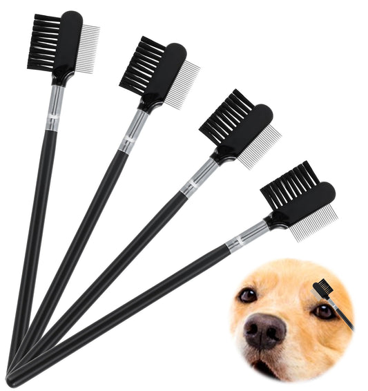 Tear Stain Comb for Small Dogs, ValueBargain 4 Pack Double-Sided Metal Grooming Tool for Debris Removal, and Gentle Eye Care for Puppies and Kittens