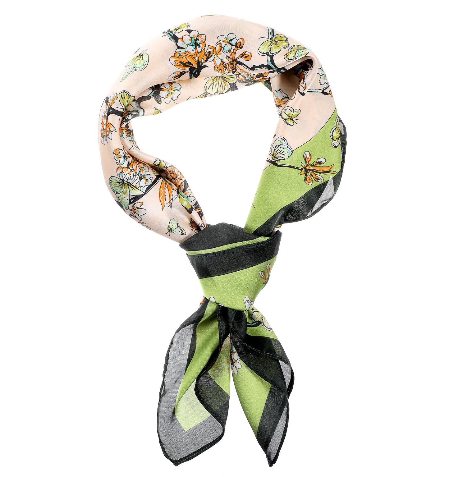 Heasy Women Silk Scarf UK, Satin Scarves for Women, 27.5" × 27.5" Chinese Style Floral Print Scarf