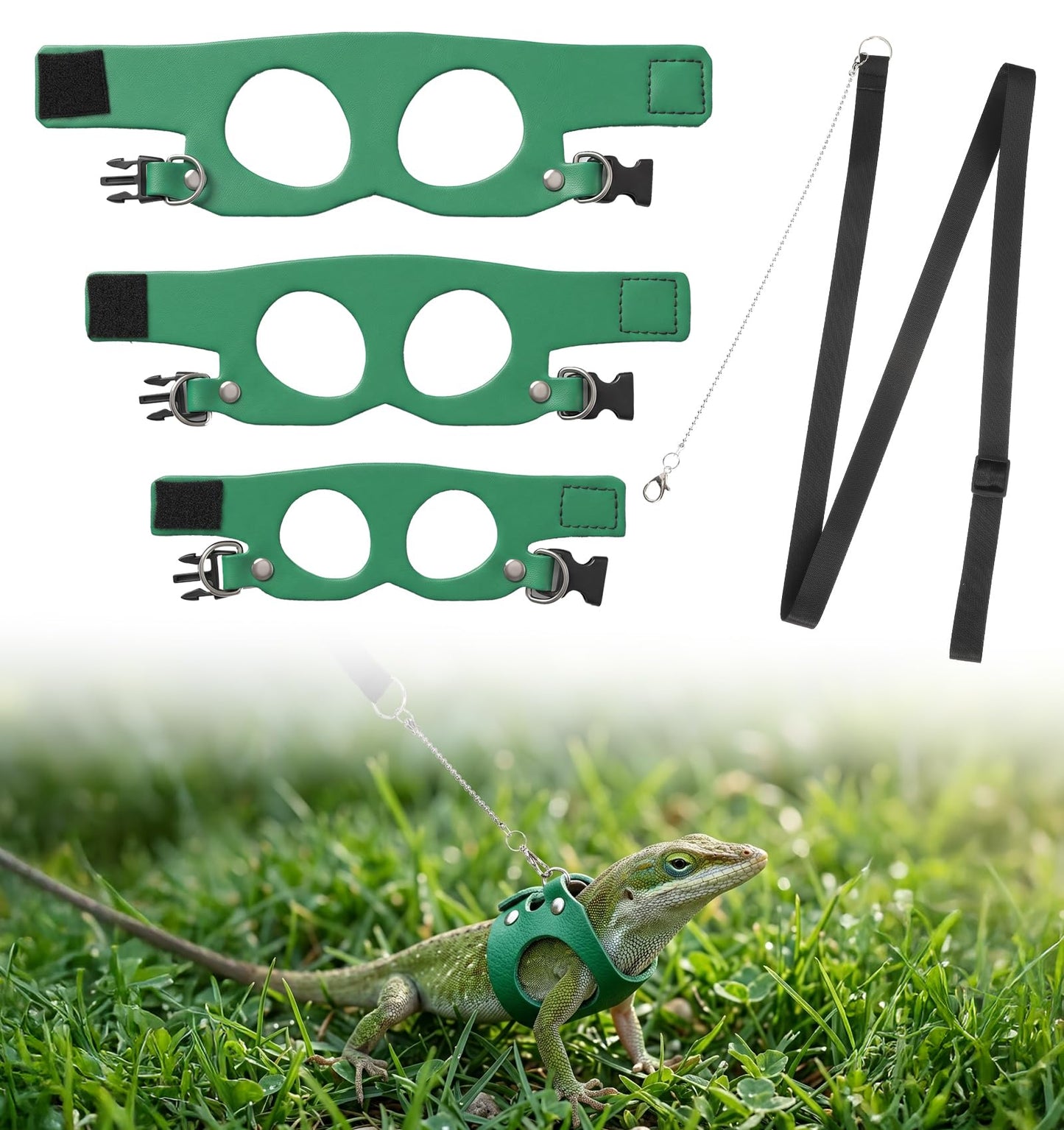 3 Pack Bearded Dragon Harness Set, Leopard Gecko Leash(S, M, L)