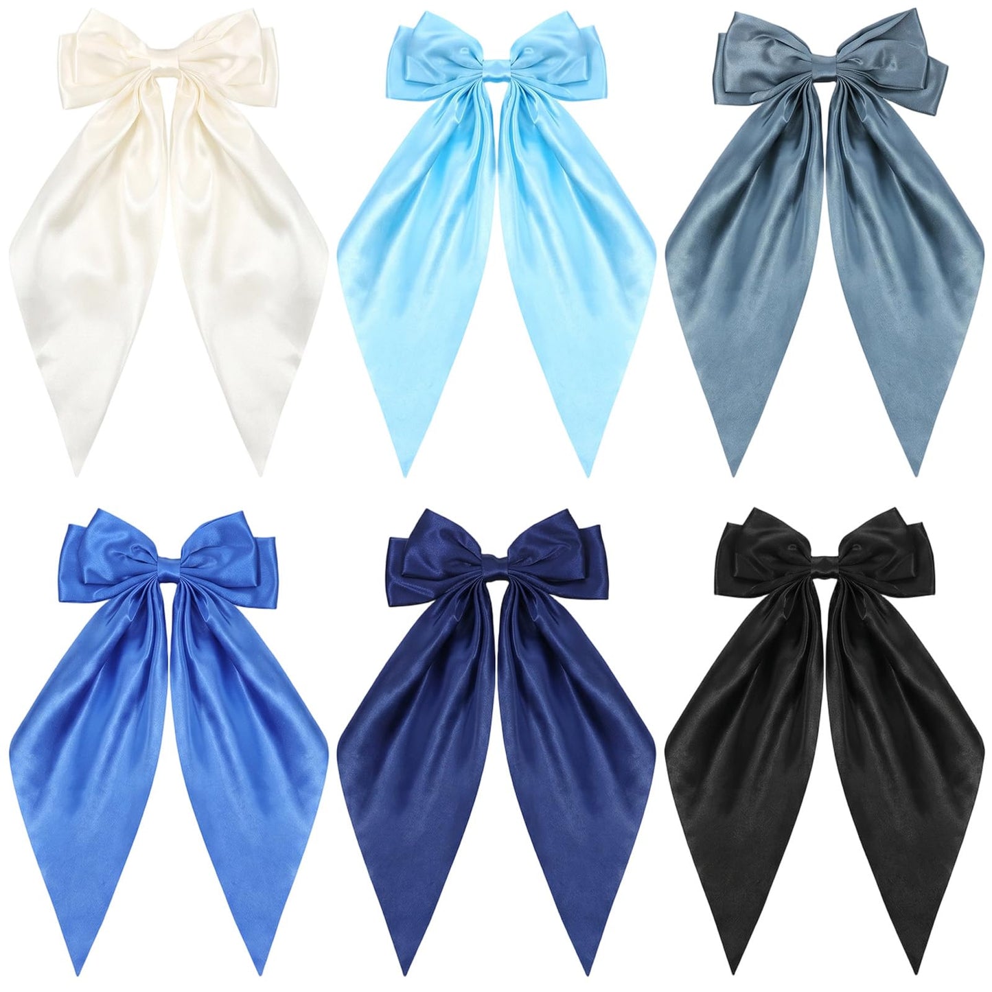 Elegaperma Pack of 6 Girls' Hair Bows, 35 x 18 cm, Blue Hair Bow for Ponytail and Summer, Soft Bow Hair Bow Blue