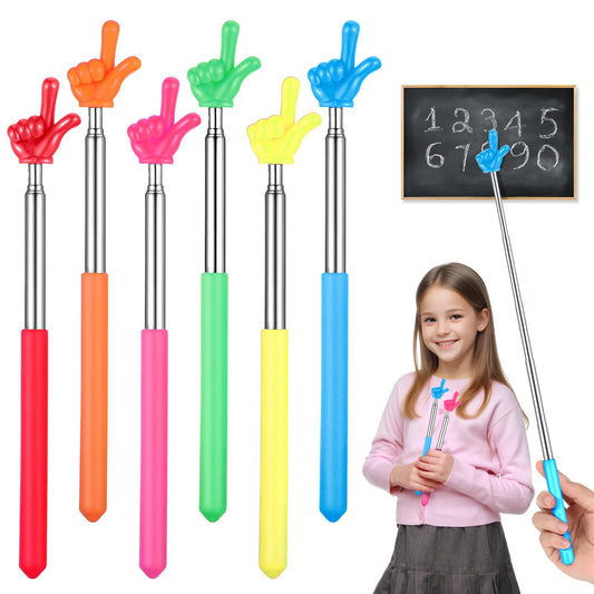 oruola 6pcs Teacher Pointer Sticks Finger,Finger Pointer Stick,Pointer Stick for Classroom,Extends to 22.64" Retractable Teacher Pointer Fingers for Classroom Supplies(Multicolor)