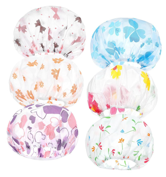 Baby Shower Cap, Pack of 6 Reusable Shower Caps, Shower Cap Children, 28 cm Elastic Shower Cap for Girls and Boys, Travel Shower Cap for Bathroom, Makeup