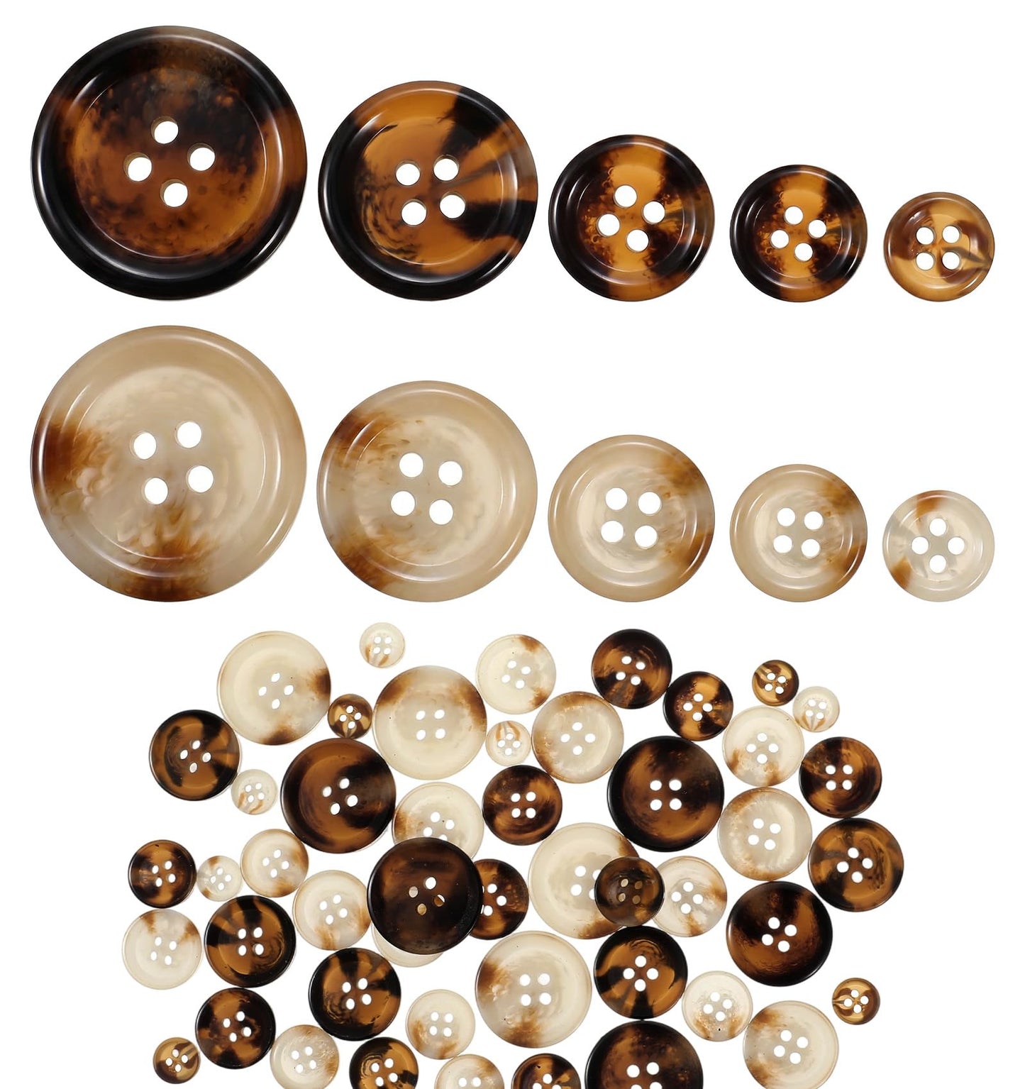 50Pcs Brown Buttons, Buttons for Clothes Mixed 5 Sizes