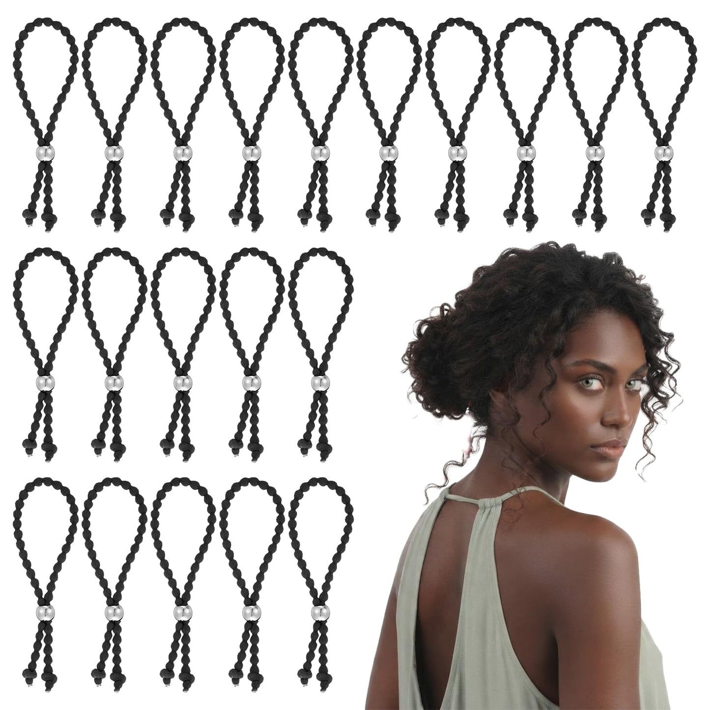 Elegaperma 20Pcs Afro Puff Hair Tie, Black Adjustable Hair Ties