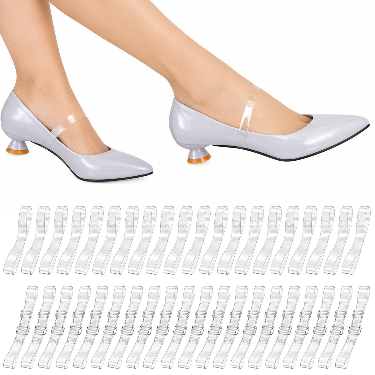 oruola 20 Pairs Shoe Straps for Heels,Invisible Clear Adjustable & Regular