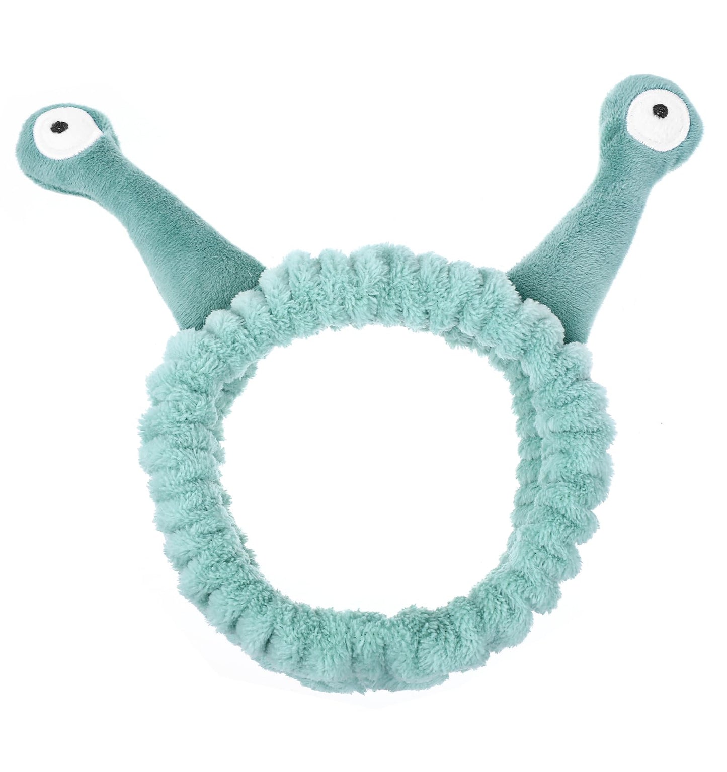 Snail Headband for Washing Face, Elastic Reusable Fun Headbands for Women, Cute Spa Headband with 2 Pcs Fuzzy Wristbands, Face Wash Hair Headband, Halloween Cute Headband for Washing Face, Green