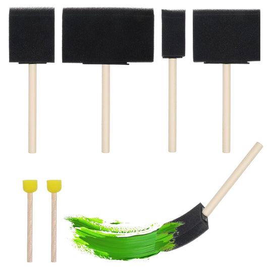 Classicseali 6pcs Sponge Paint Brushes, Wooden Handle Sponge Paint Brushes, Foam Brushes for Staining, for Details, Staining, Varnish, Large Areas and DIY Craft Projects (Yellow, Black)