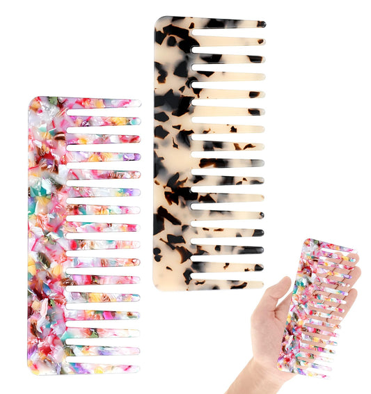 Wide Tooth Comb for Curls, 2Pcs Large Cellulose Acetate Detangling Combs for Thick Curly Wavy Hair, 5.9 Inches, Tortoise Shell and Ivory