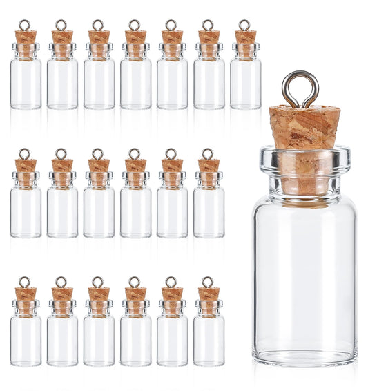 20 small glass bottles with cork caps, 1.5ml mini glass wishing bottles spelling jar message glass bottles