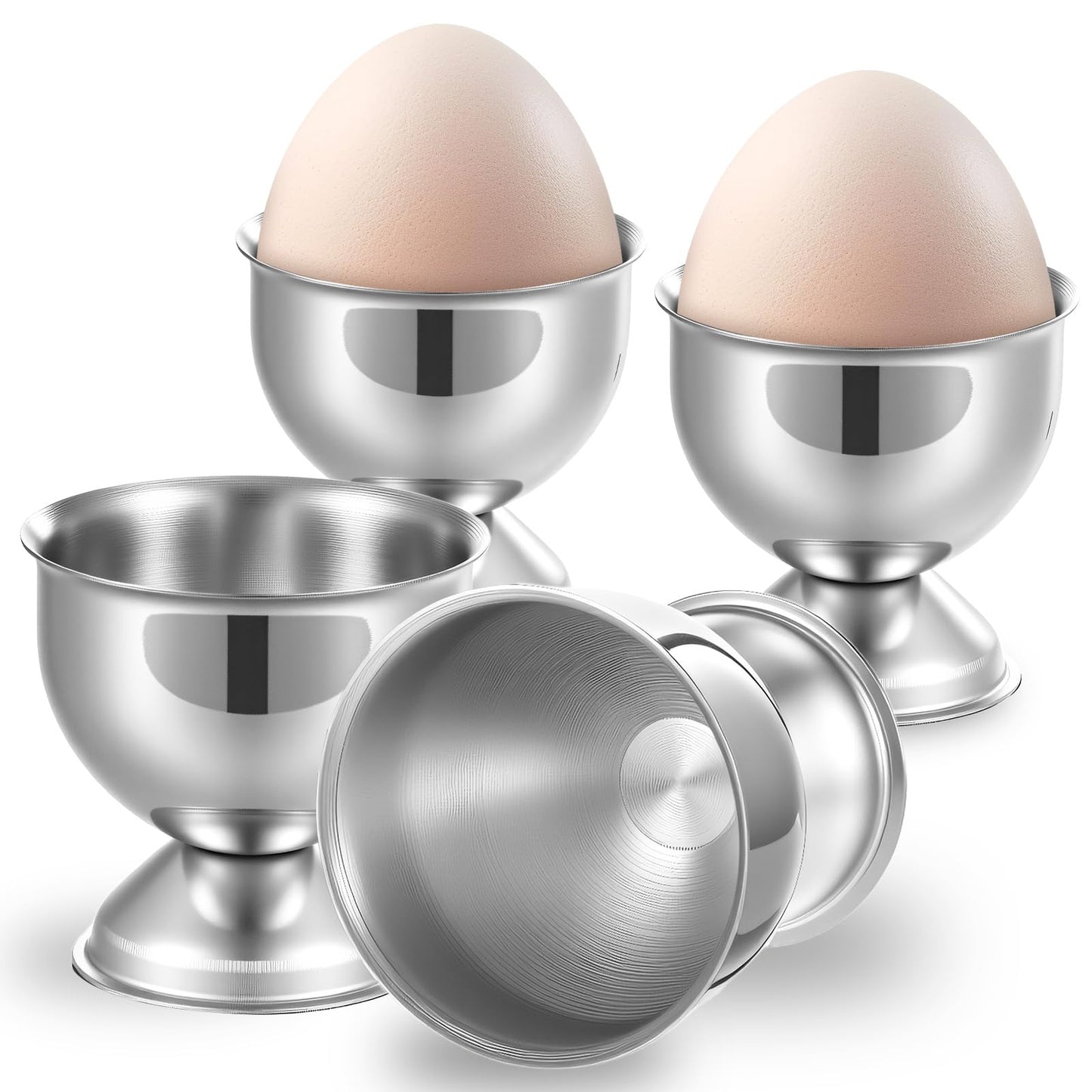 guduling Set of 4 Metal Egg Cups, Stainless Steel Egg Cup, Stackable Egg Holder Tray for Hard Boiled Eggs, Soft Boiled Eggs, Camping and Breakfast
