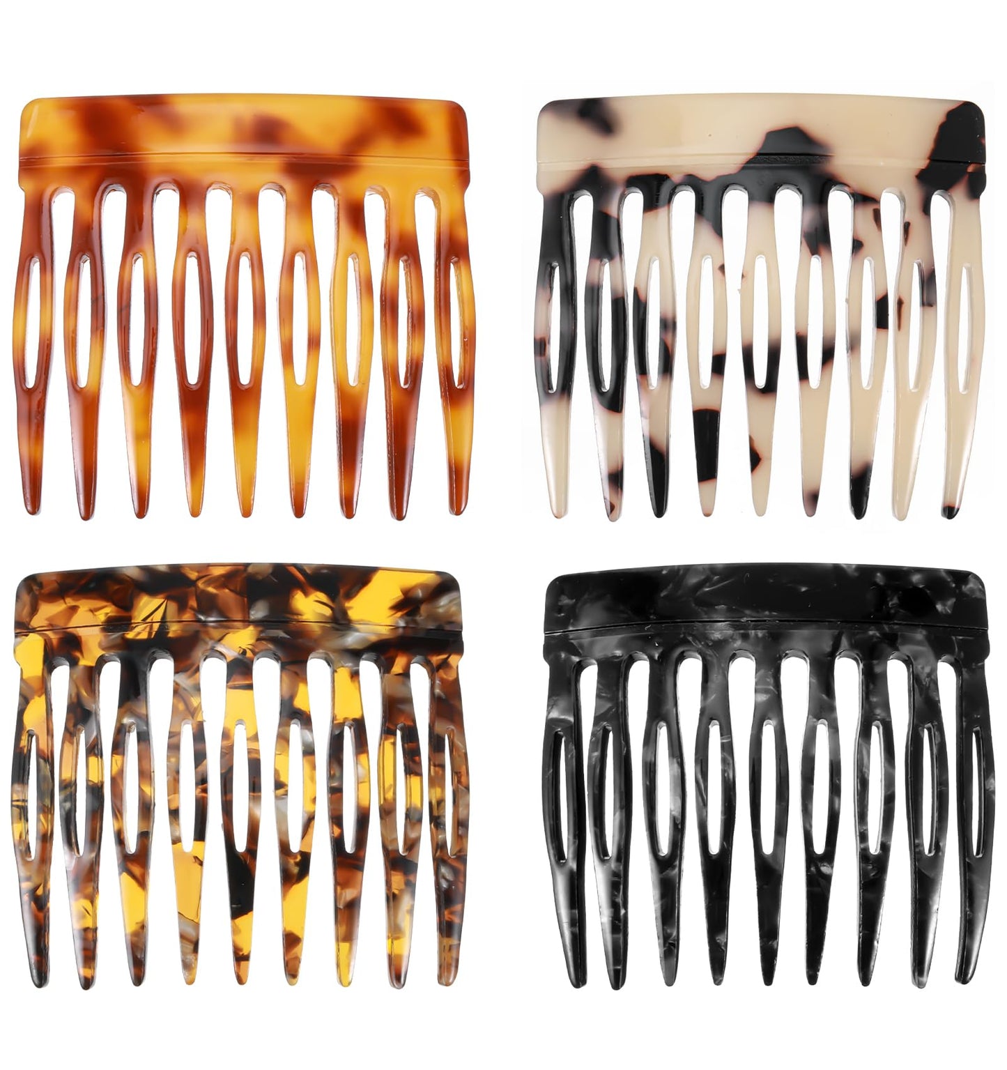 French Combs, 4 Pcs French Hair Comb with Interlocking Teeth for Women, Long Thick Bun Hair 1 Second Styling (4 Colors)