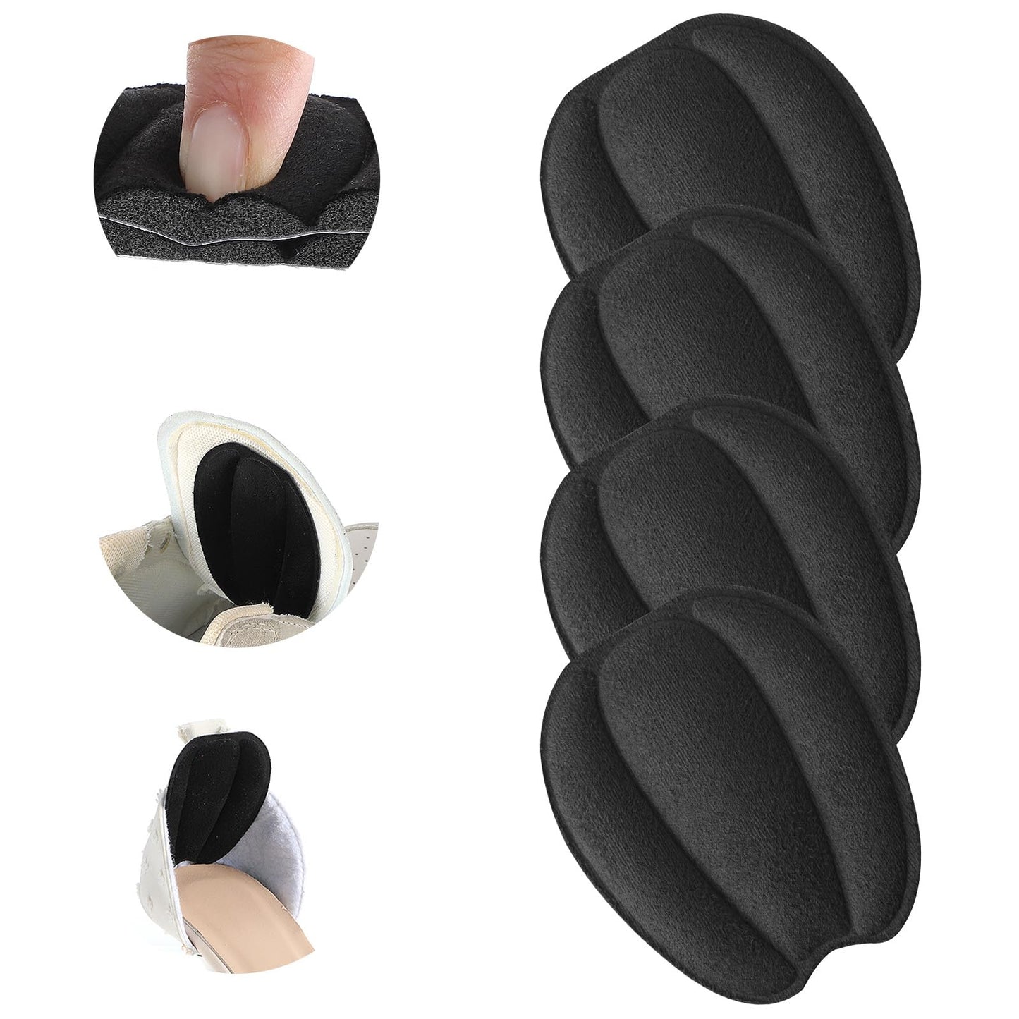 Classicseali 4pcs Shoe Tongue Pads, Soft and Non-Slip Tongue Pads for Shoes, Tongues Cushion Inserts Shoe Tongues Pad for Women and Men, Heel Pad, Forefoot Insoles, Adjusting Shoes Fit, Black