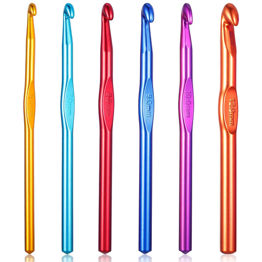 Oruola 6pcs Large Crochet Hooks,Metal Crochets Hook,6mm,7mm, 8mm, 9mm,10mm,12mm Crochet Hook,Ergonomic Crochets Hooks for Chunky Yarn Multicolor