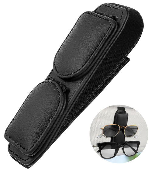 ValueBargain Car Glasses Holder, 2-In-1 Car Sunglasses Holder for Most Eyewear (Black)