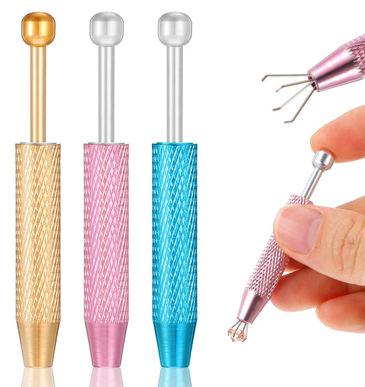 Piercing Grabber Tool, 3 Pcs Gold Blue Pink Piercing Grabber Tool Stainless Steel 4-Claw Jewelry Tweezers for Precision Pickup of Jewelry and Small Parts