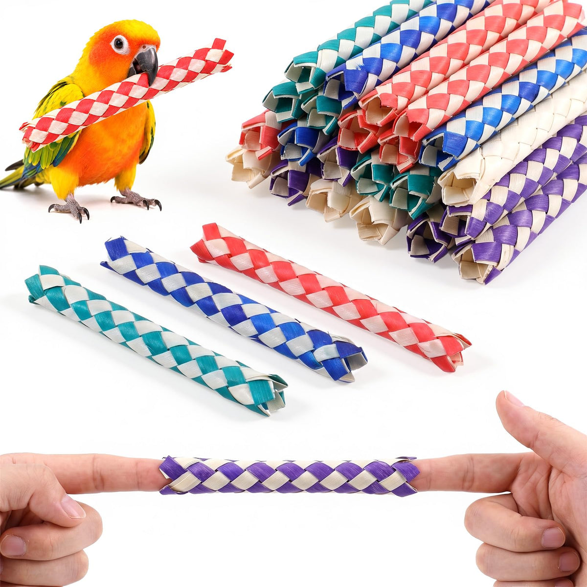 Elegaperma 15 Pcs Finger Traps, Bamboo Chinese Finger Trap, Bird Chew Toys
