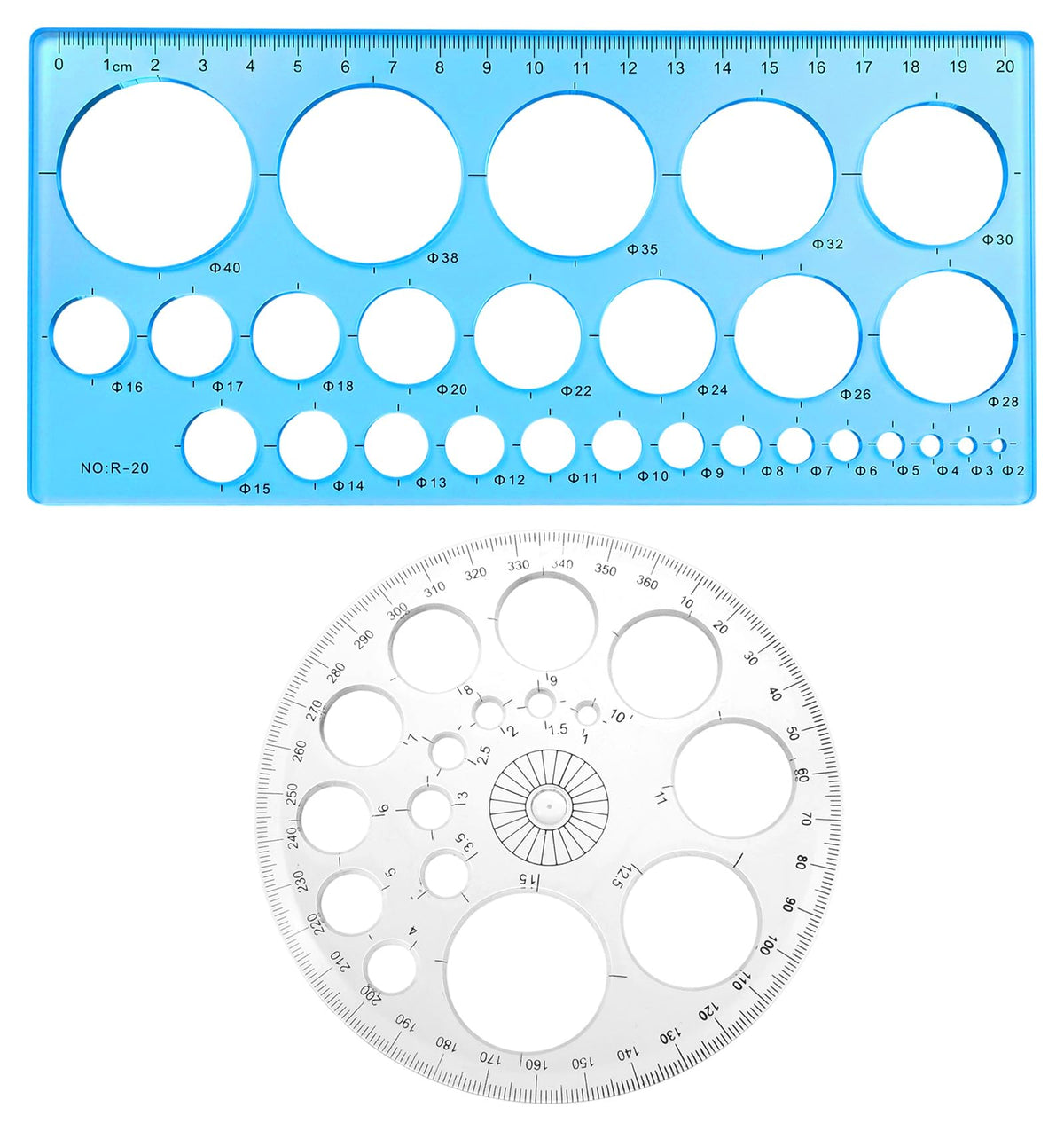 2 Pcs Circle Stencil, Circle Template for Drawing, 360° Round Circles Ruler