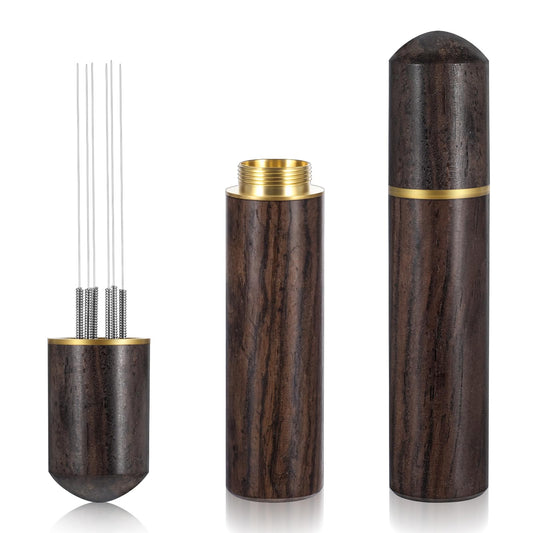 Oruola Espresso Distribution Tool,6 Needles Coffee Stirrers,Portable Coffee Accessories with Natural Wood Handle and Stand,Professional Barista Hand Needle Type Distribution Tool,0.3mm Needles,Brown