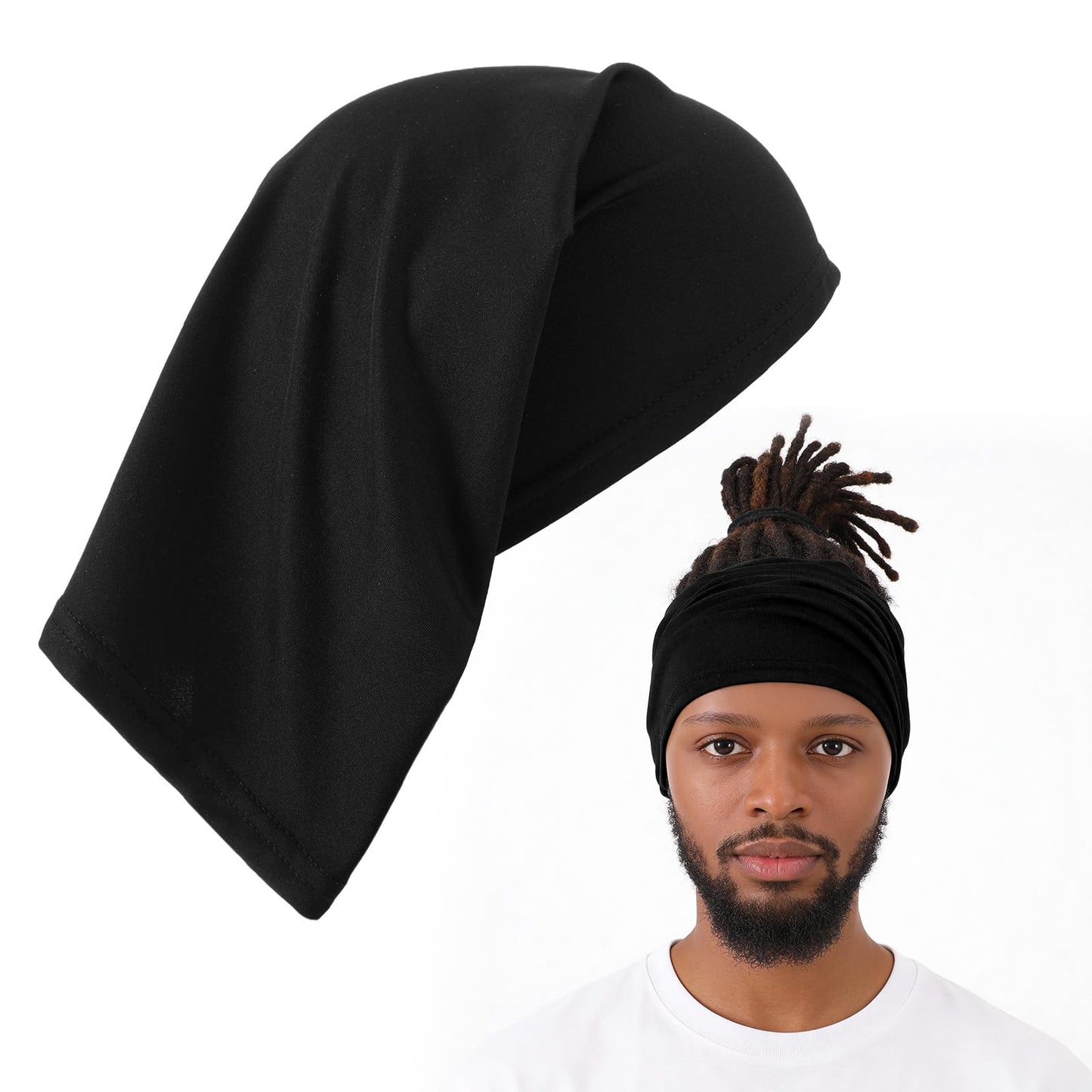 Elegaperma Dreadlock Caps for Men, Black Loc Caps for Men, Loc Socks For Dreads for Man Unisex Long Tube Headband Lock Hair Accessories Wraps