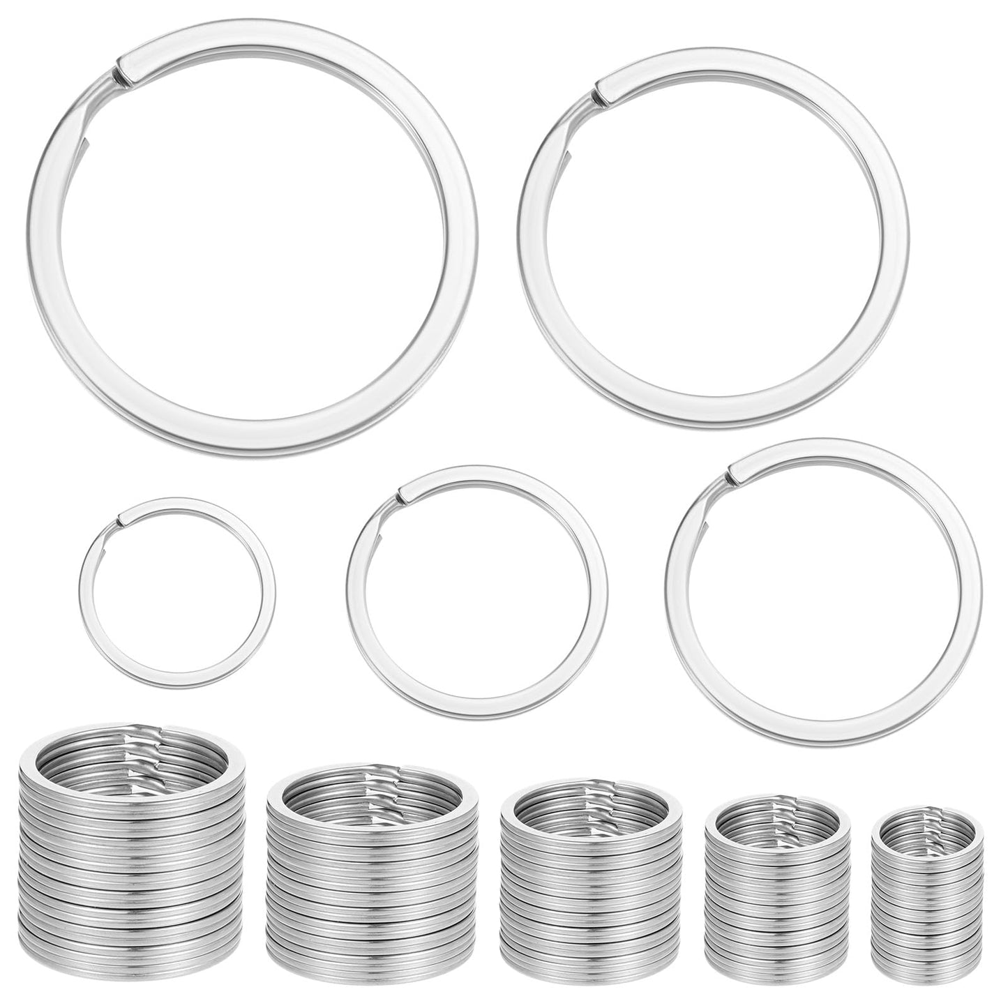 oruola 50pcs Key Ring Hoop Set,304 Stainless Steel Keyring Rings,5 Sizes Round Key Rings,Durable Flat Keyrings Split Rings for Crafts,DIY and Key Organization (15mm,20mm,25mm,30mm,35mm,Silver)