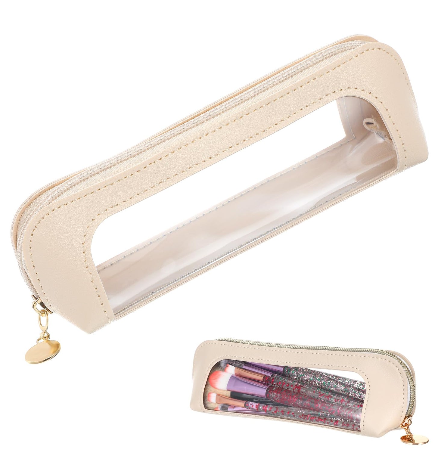 Small Clear Makeup Bag, ValueBargain PU Leather Transparent Cosmetic Organizer with Zipper, Lightweight and Compact for Travel Toiletry and Brush Storage