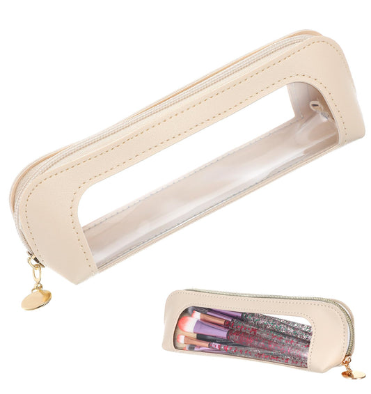 Small Clear Makeup Bag, ValueBargain PU Leather Transparent Cosmetic Organizer with Zipper, Lightweight and Compact for Travel Toiletry and Brush Storage