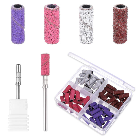 Oruola 60pcs Small Sanding Bands for Nail Drill,Nail Sanding Bands with 3.1mm Mandrel Drill Bits,80/120/180/240 Grit Nail File Sanding Bands for Acrylic Nails Gel Removing Manicure Nail Salon Use