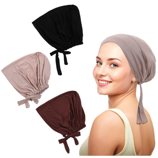 Classicseali 3PCS Hijab Cap, Hijab Undercap Non Slip Elastic Adjustable with Back Tie, Soft, Comfortable and Breathable Hijabs Caps for Women, Used in Various Occasions in Daily Life