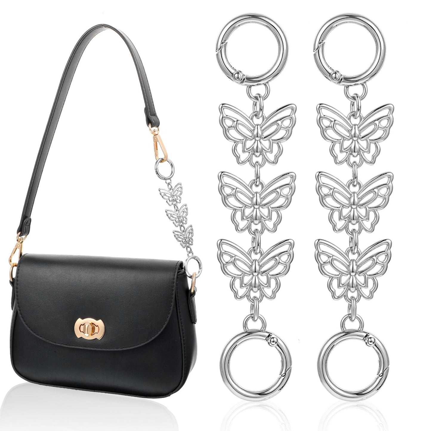 Guduling 2 Pcs Bag Extender Chain,Metal Bag Strap Extender,Butterfly Coach Bags Extenders for Handbags, Shoulder Bags, Luggage, Basket Decoration(Silver)