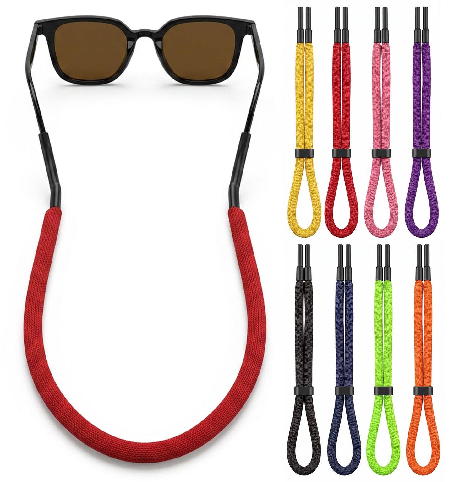 FRCTLNKG 8Pcs Floating Sunglasses Strap, Adjustable Kids Sunglasses Strap, Universal Floating Eyewear Retainer for Fishing Boating Surfing Pool Beach Water Sports