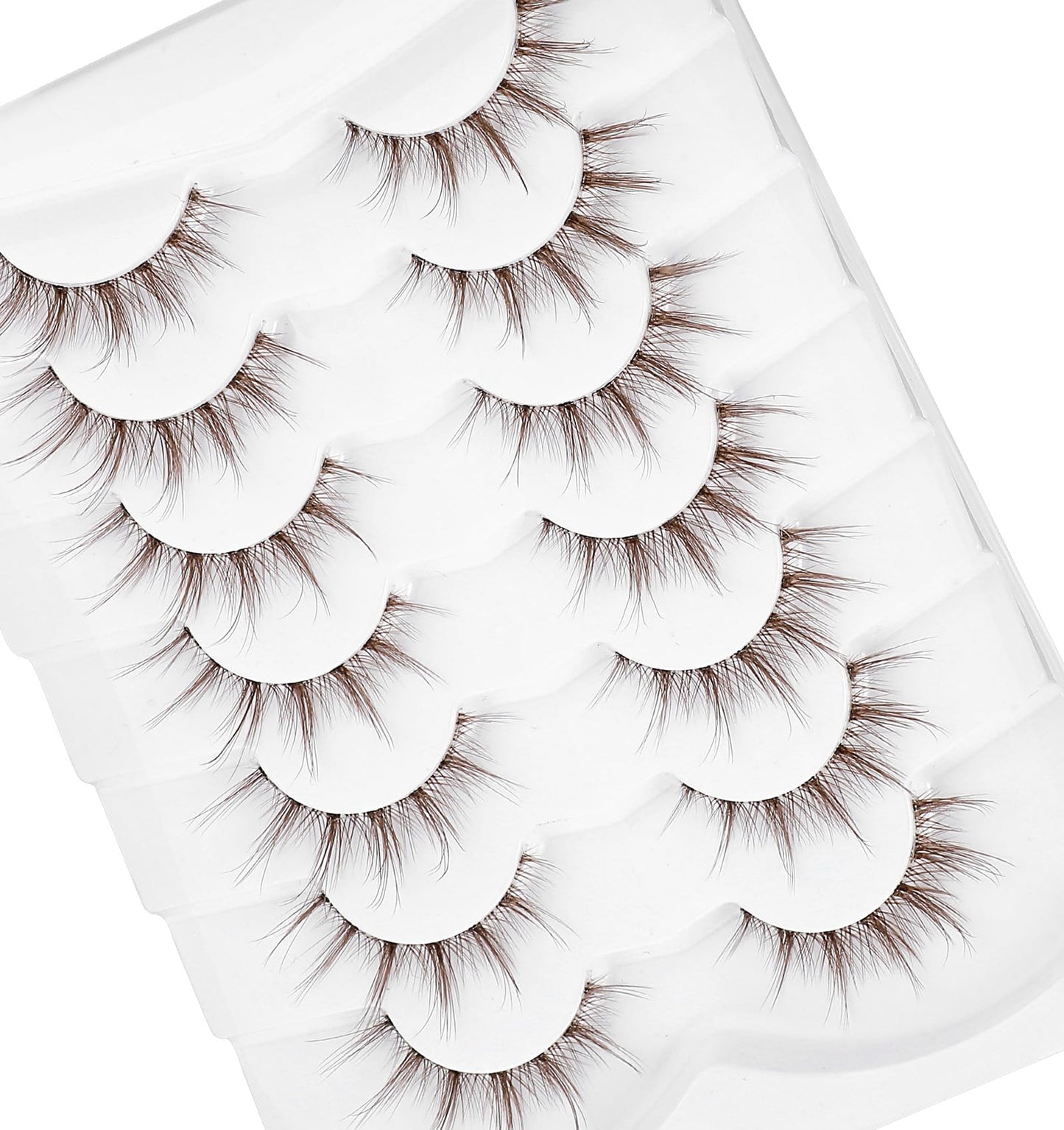 Brown Eyelashes, 7 Pairs Brown Lashes, Anime Manga Lashes, False Eyelashes Natural Look 3D Spiky for Women Girls Cosplay Makeup