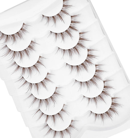Brown Eyelashes, 7 Pairs Brown Lashes, Anime Manga Lashes, False Eyelashes Natural Look 3D Spiky for Women Girls Cosplay Makeup
