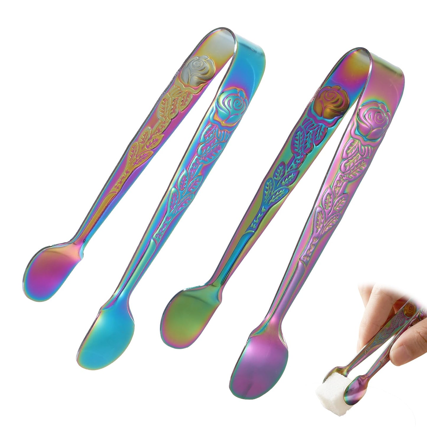 Elegaperma Pack of 2 Ice Cube Tongs, Sugar Tongs, Small, 11 x 3.8 cm Pastry Tongs, Sugar Cube Tongs for Weddings, Parties, Restaurants, Cafés and Bars (Multi-Colour)