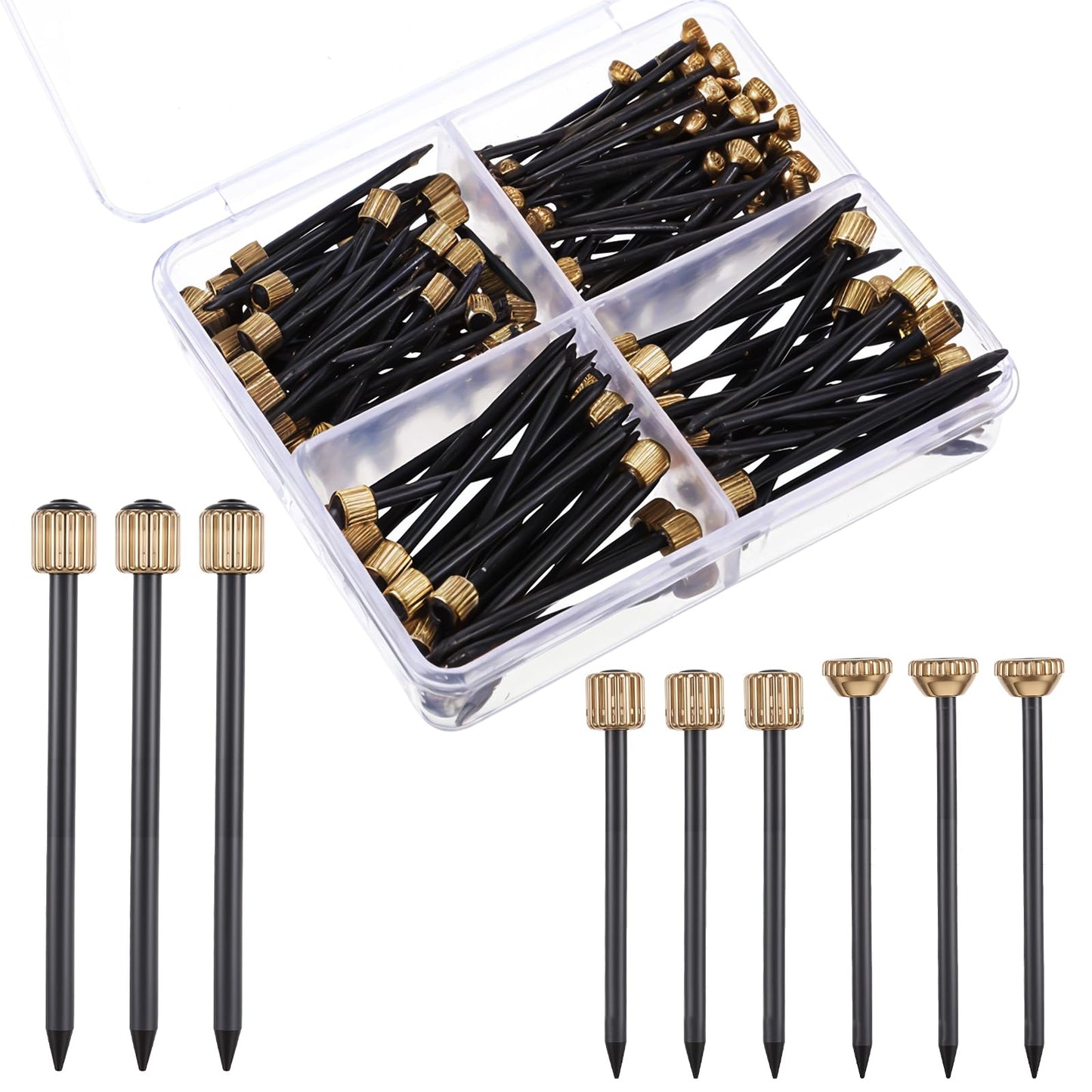 Oruola Picture Pins, 150pcs Nails for Hanging Pictures, Picture Hanging Nails with Brass Head, Durable Picture Nails for Walls, Wall Nails for Hanging Pictures, Black Decorative Pins with Storage Box