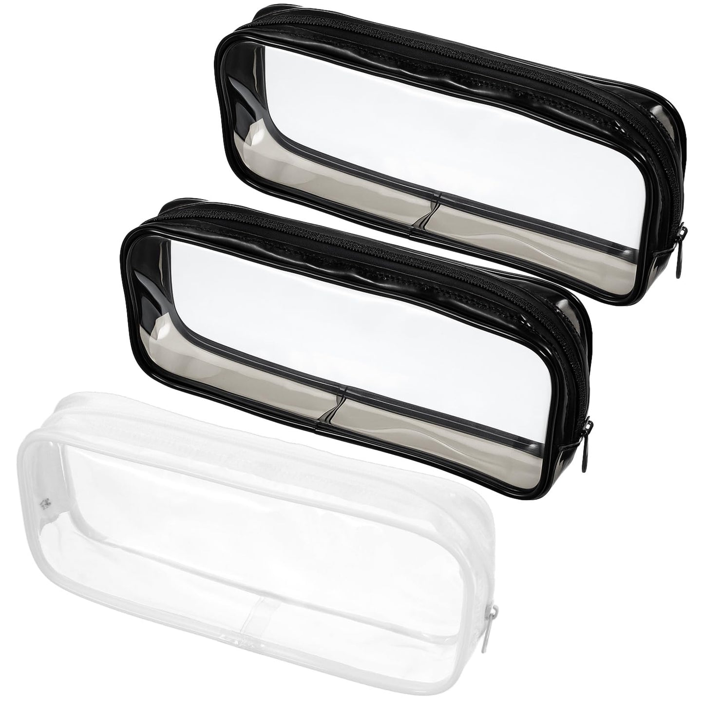 Classicseali 3PCS Clear Makeup Bag, Multipurpose Makeup Pouch Clear with Zipper, Soft, Elastic, Waterproof Clears Makeup Bag Small, for Lip Gloss, Tweezers, Skin Care,Makeups Brushes, Black, White