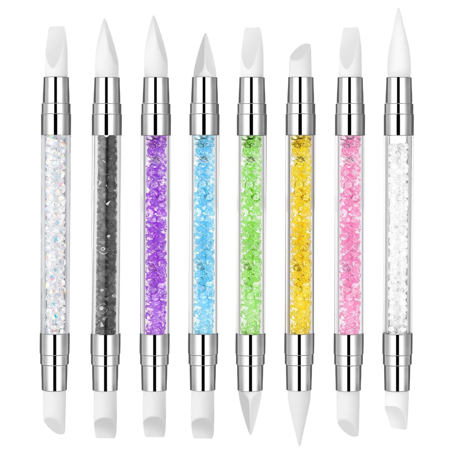 Classicseali Pack of 9 Silicone Tool Nails, Silicone Tool Nail Art Kit, Nail Silicone Tools, Double Heads Silicone Brush, Nail Brush for Design, Shaping, Drawing, Carving, Nail Foil