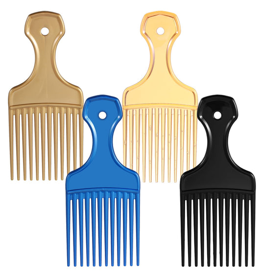 Afro Comb for Curly Hair, 4 Pcs Hair Pick for Curly Medium to Long Thick Hairs, Men, Women, (4 Colors)