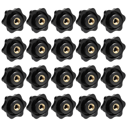 oruola 20pcs M8 Clamping Knob,M8 Star Knob,Plastic Star Shape Head M8 Female Thread Knob,Screw On Type Knurled Clamping Nuts Knob for Machinery Equipment,Furniture,Industrial Tools,Black